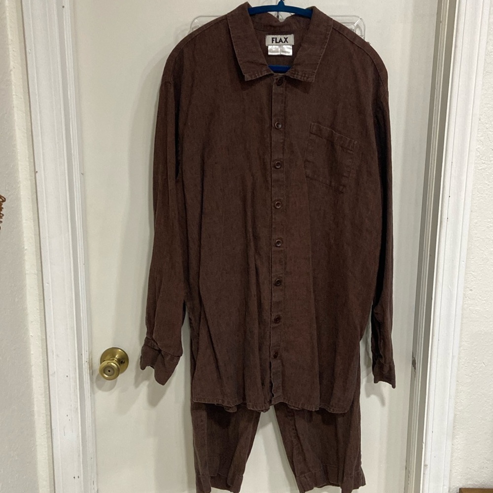 FLAX size Large Brown Pants & Shirt Set